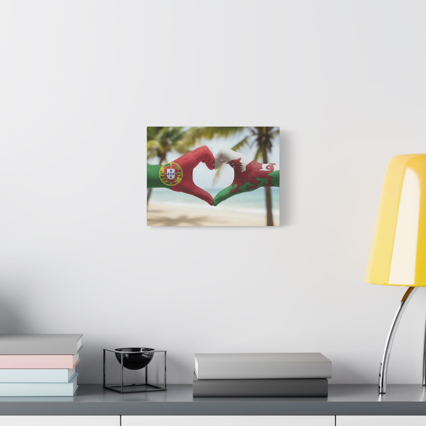 Portugal & Wales Flag Heart Canvas — Stretched Matte Wall Art