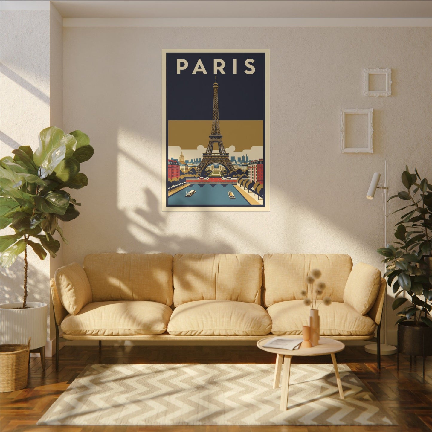 Paris Vintage Eiffel Tower Matte Canvas Wall Art Stretched Travel Poster