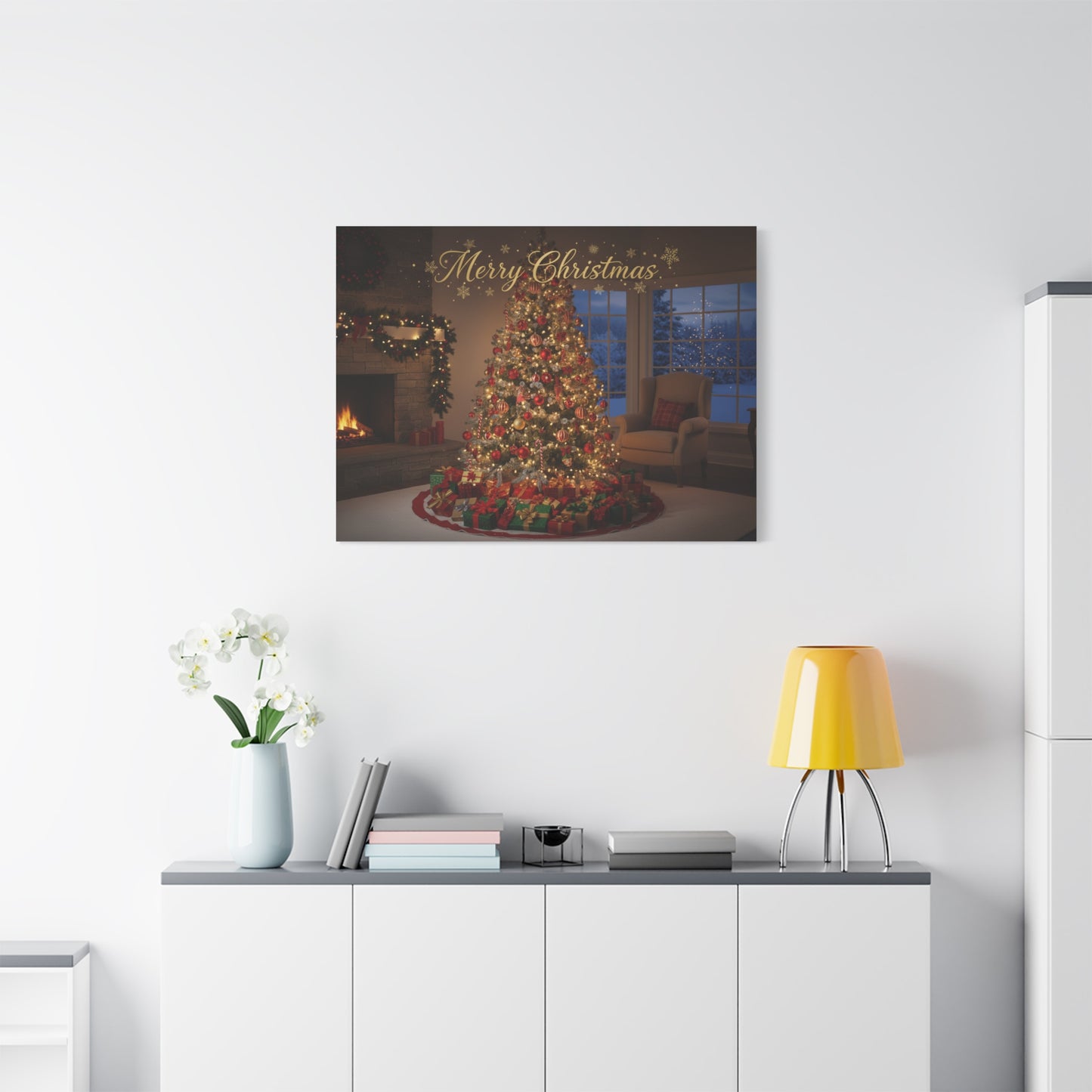 Merry Christmas Holiday Canvas Wall Art — Festive Living Room Christmas Tree Print