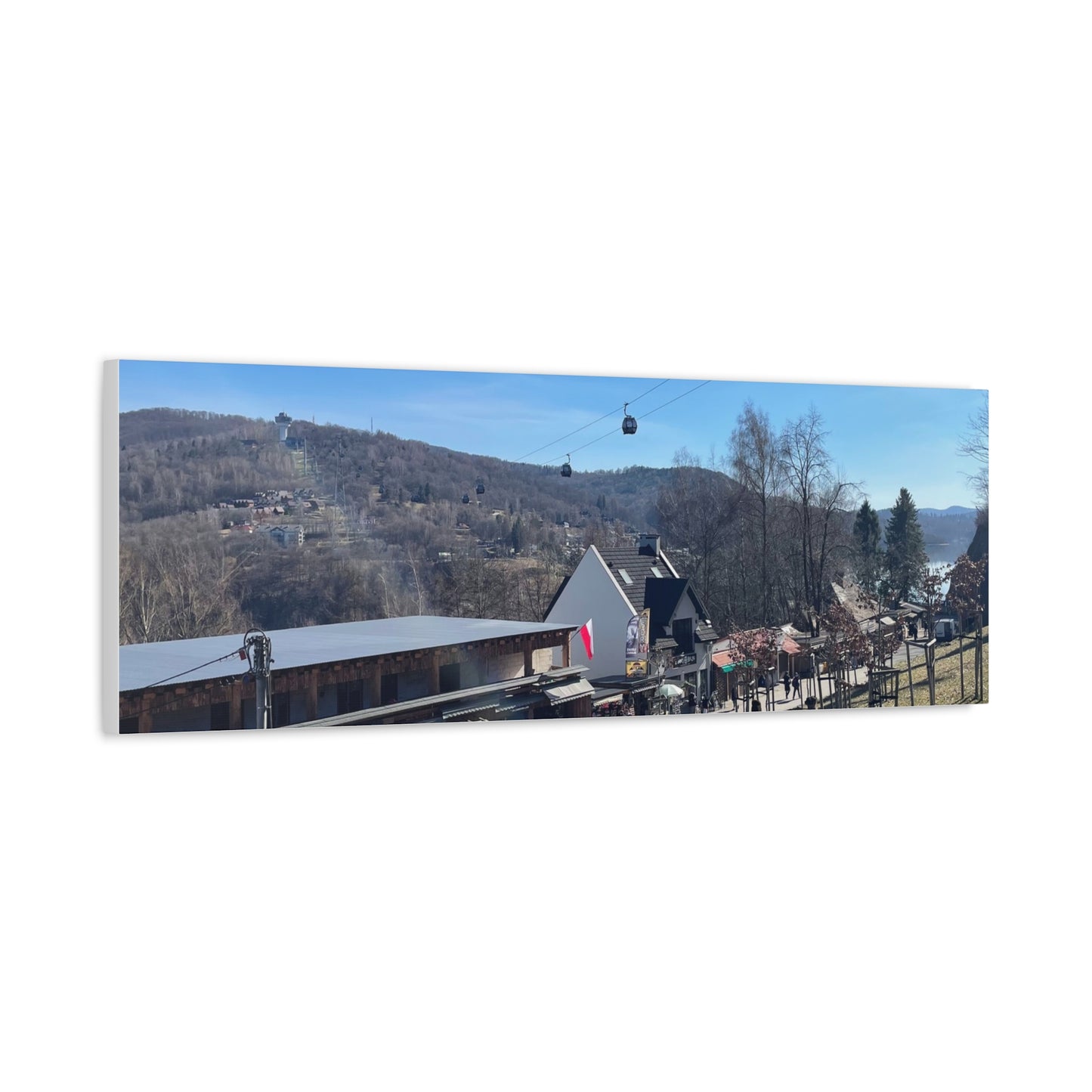 Resort Gondola Matte Canvas Wall Art — Mountain Village Landscape Print