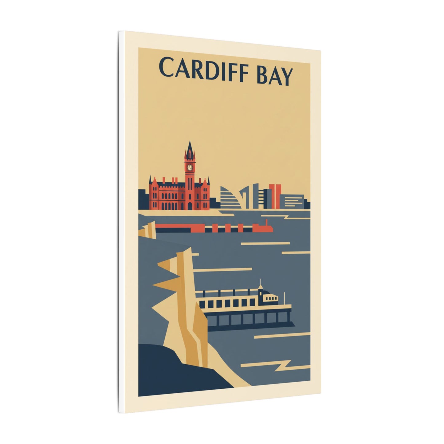 Cardiff Bay view from Penarth Retro Travel Poster Canvas