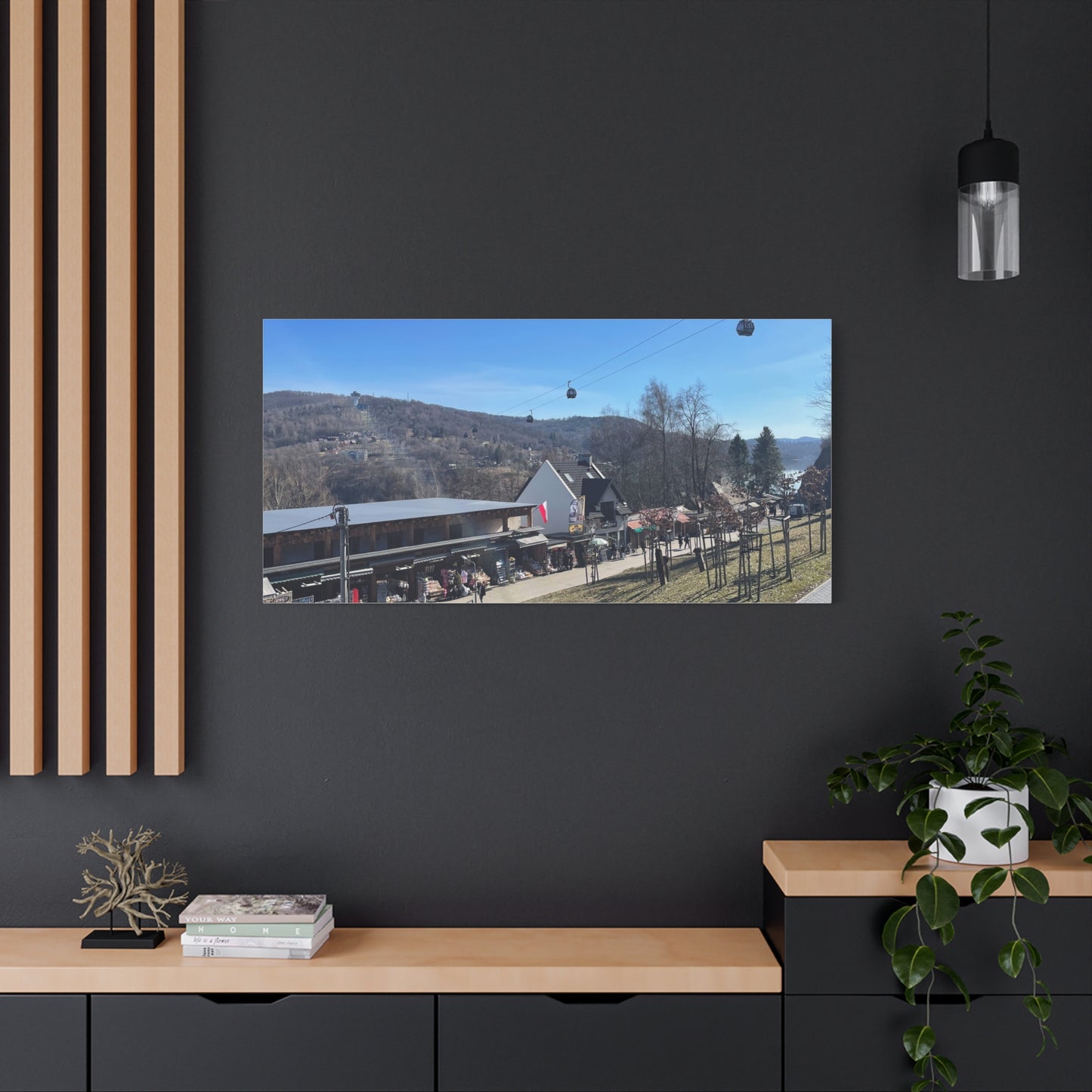 Resort Gondola Matte Canvas Wall Art — Mountain Village Landscape Print