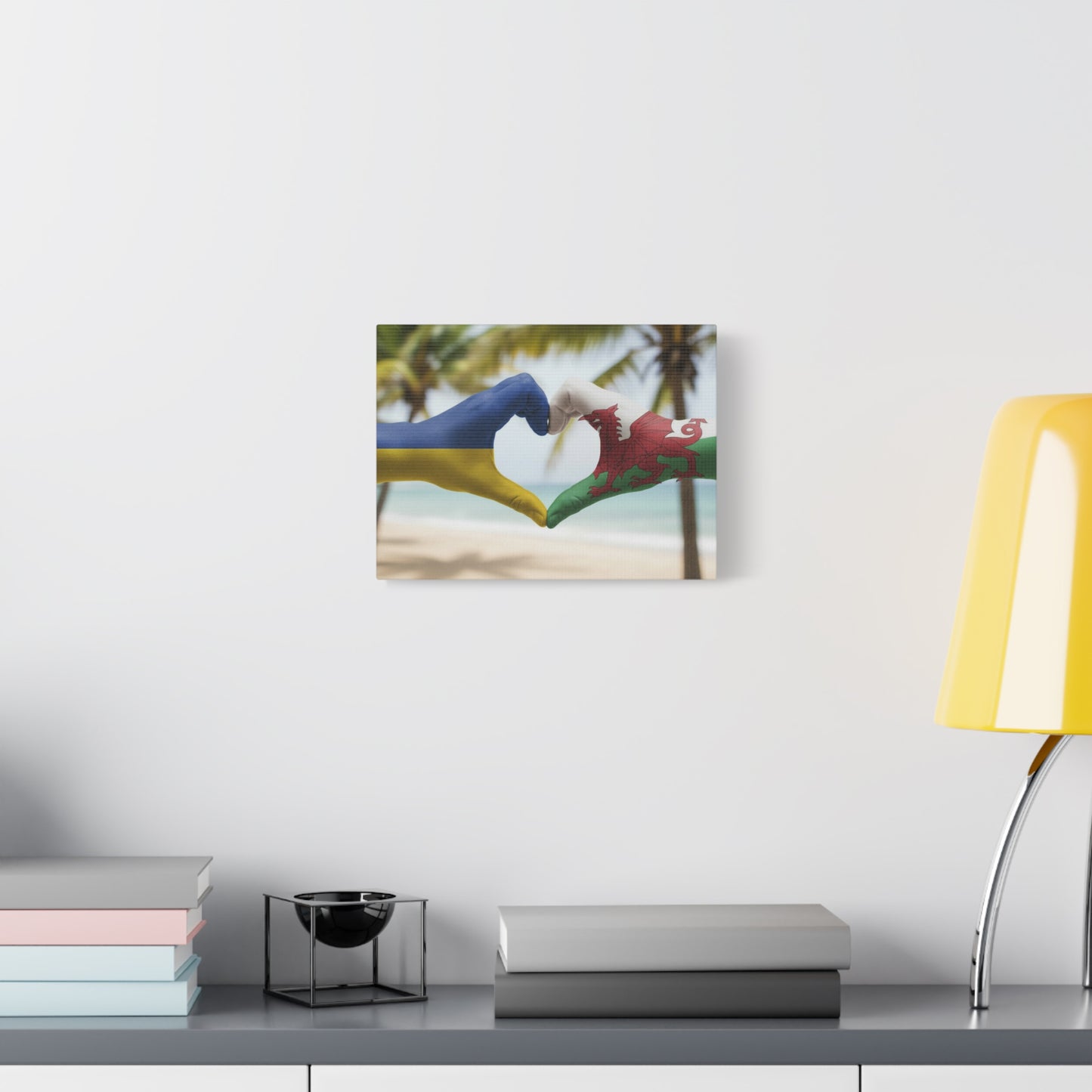 Ukrainian & Welsh Flags Canvas Wall Art — Heart Hands (Matte Stretched 1.25")