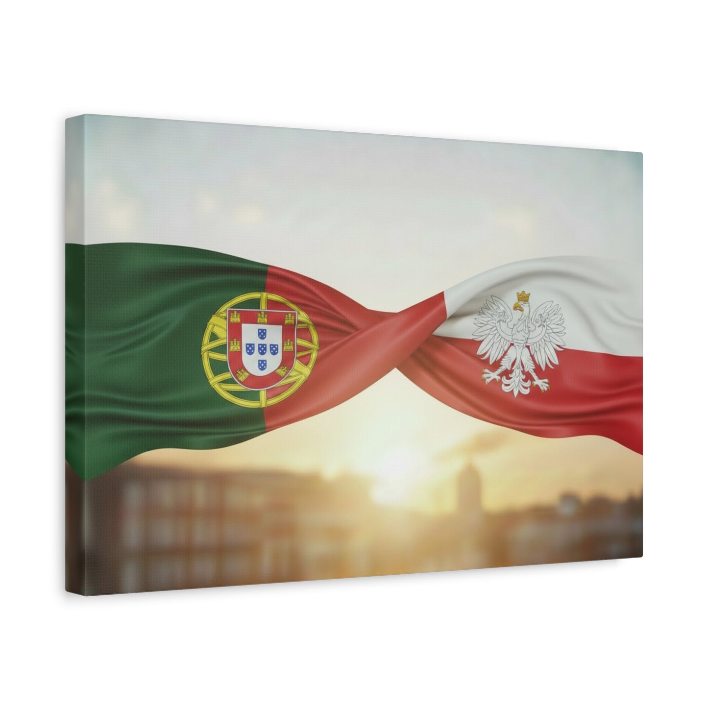 Portugal & Poland Flags Canvas Wall Art — Dual-Nation Sunset Matte Canvas