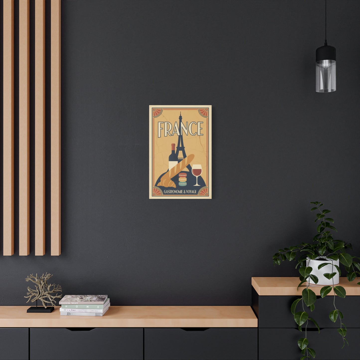 France Travel Poster Canvas - Vintage Eiffel Tower, Baguette & Wine Wall Art