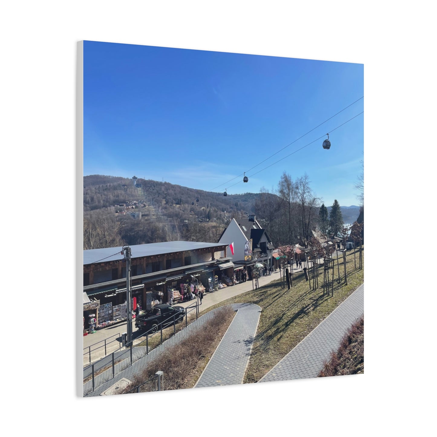 Resort Gondola Matte Canvas Wall Art — Mountain Village Landscape Print
