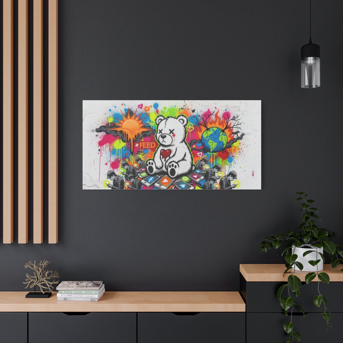 Graffiti Teddy Bear Matte Canvas Wall Art — Colourful Urban Pop Street Art Print