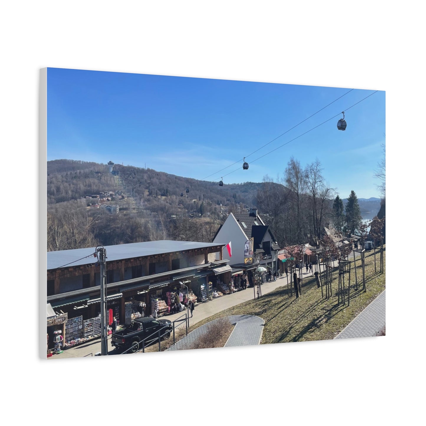 Resort Gondola Matte Canvas Wall Art — Mountain Village Landscape Print