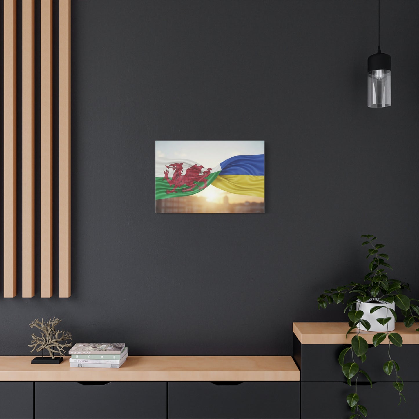 Wales and Ukraine Flags Matte Canvas Print — Stretched Wall Art