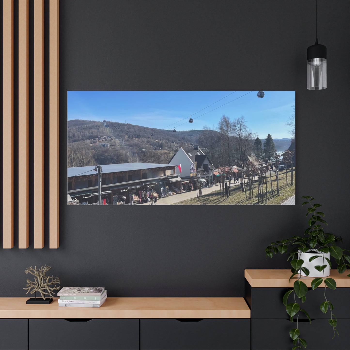 Resort Gondola Matte Canvas Wall Art — Mountain Village Landscape Print