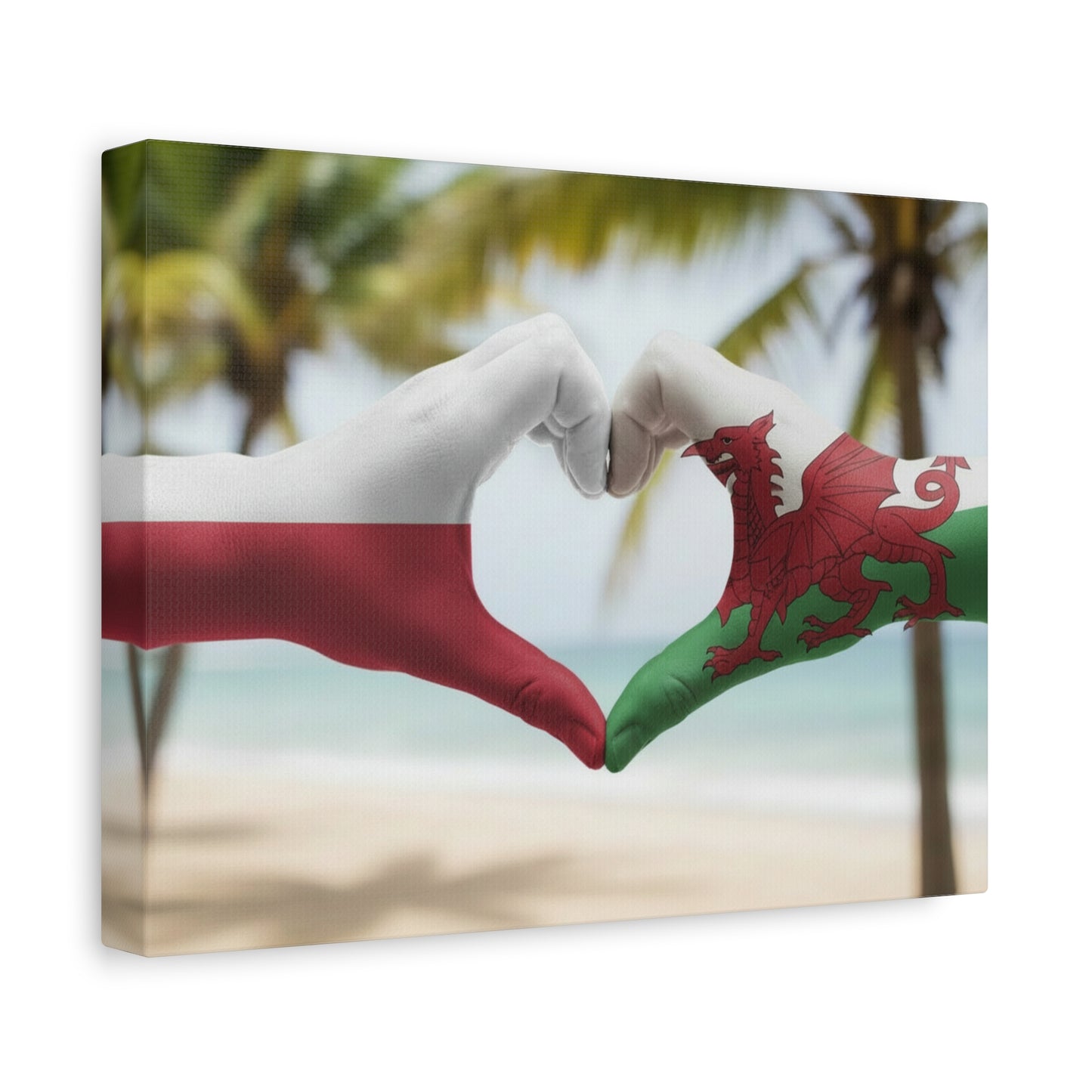 Welsh & Polish Flag Heart Canvas — Matte Stretched Wall Art