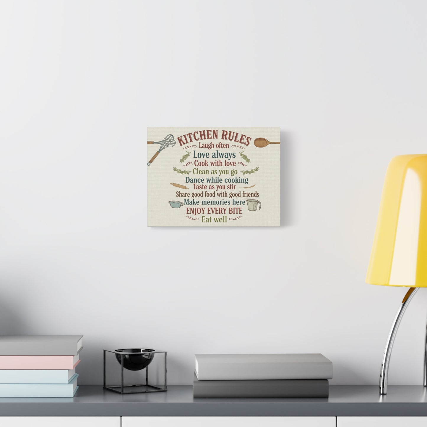 Kitchen Rules Canvas Wall Art — "Cook with Love" Inspirational Kitchen Sign