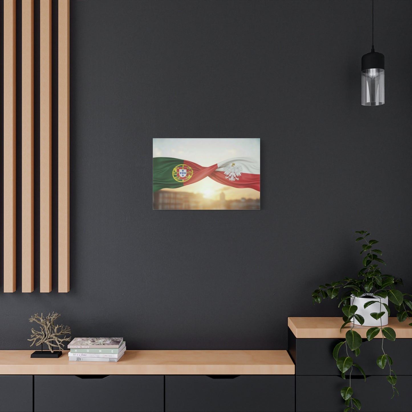 Portugal & Poland Flags Canvas Wall Art — Dual-Nation Sunset Matte Canvas