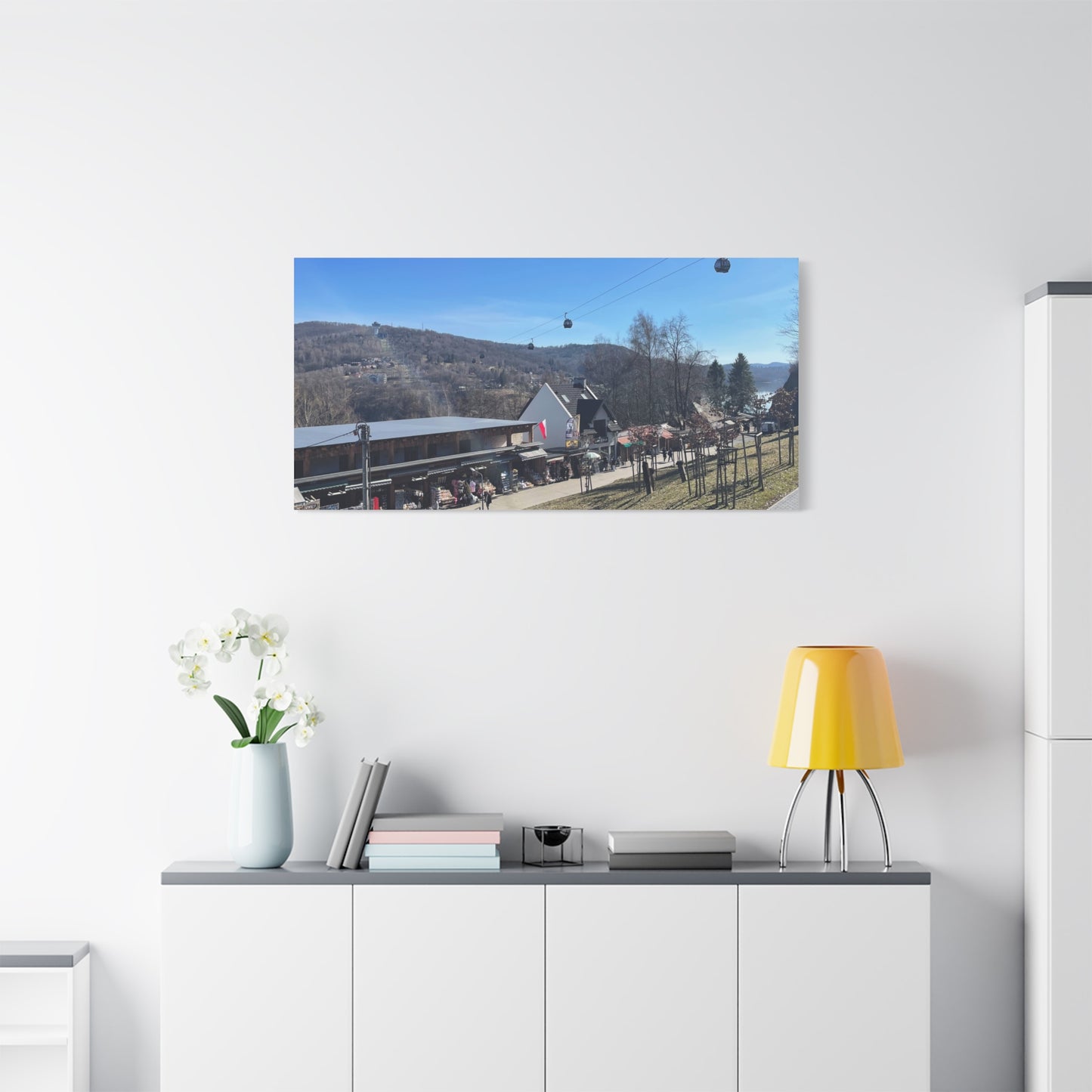 Resort Gondola Matte Canvas Wall Art — Mountain Village Landscape Print