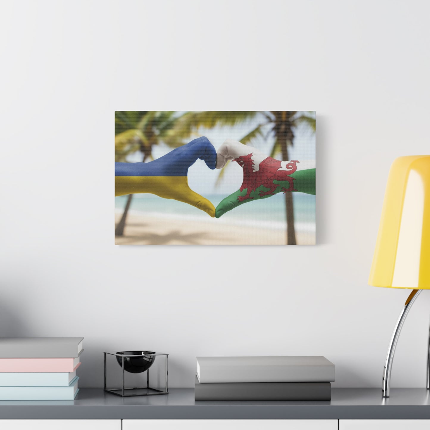 Ukrainian & Welsh Flags Canvas Wall Art — Heart Hands (Matte Stretched 1.25")