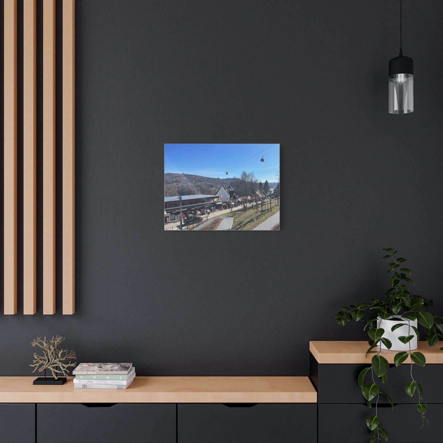 Resort Gondola Matte Canvas Wall Art — Mountain Village Landscape Print