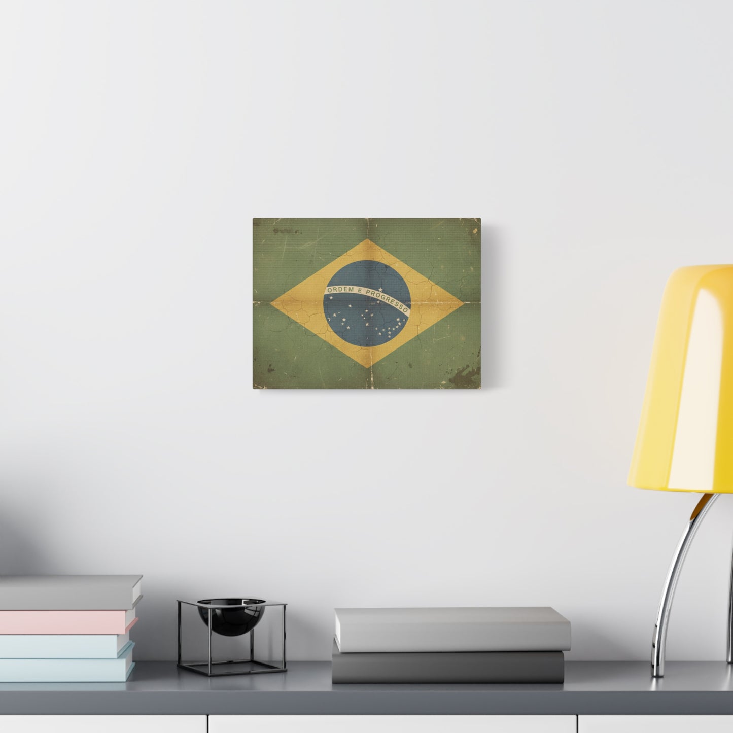 Brazil Flag Vintage Canvas Print — Vintage 'Ordem e Progresso' Stretched Matte Wall Art