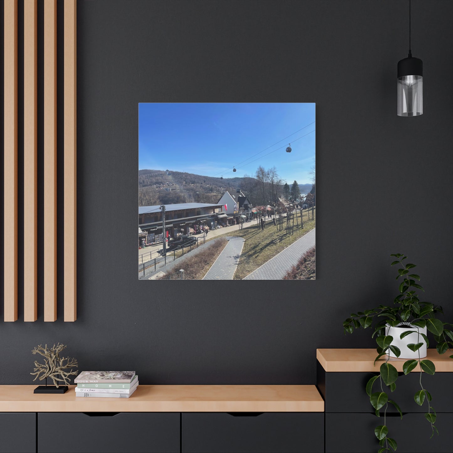 Resort Gondola Matte Canvas Wall Art — Mountain Village Landscape Print