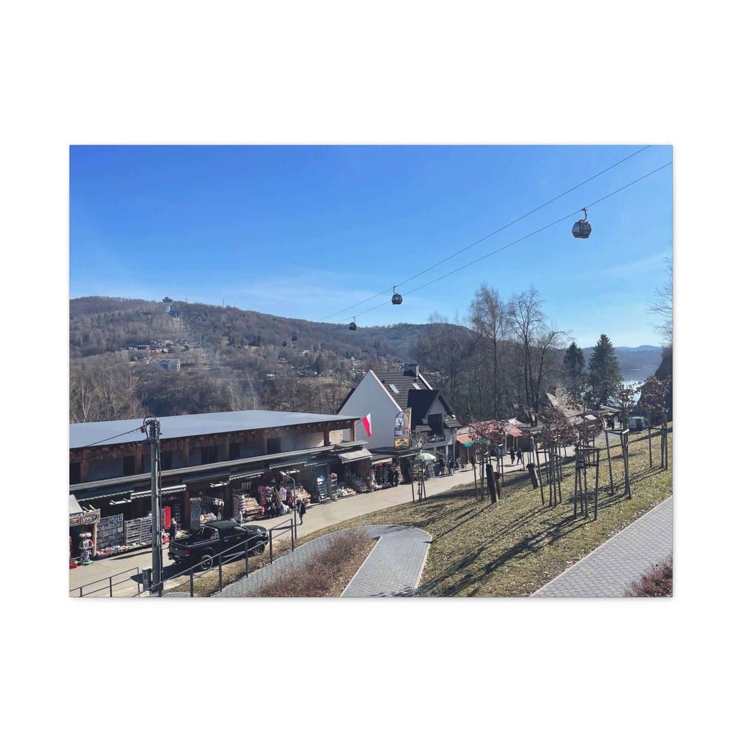 Resort Gondola Matte Canvas Wall Art — Mountain Village Landscape Print