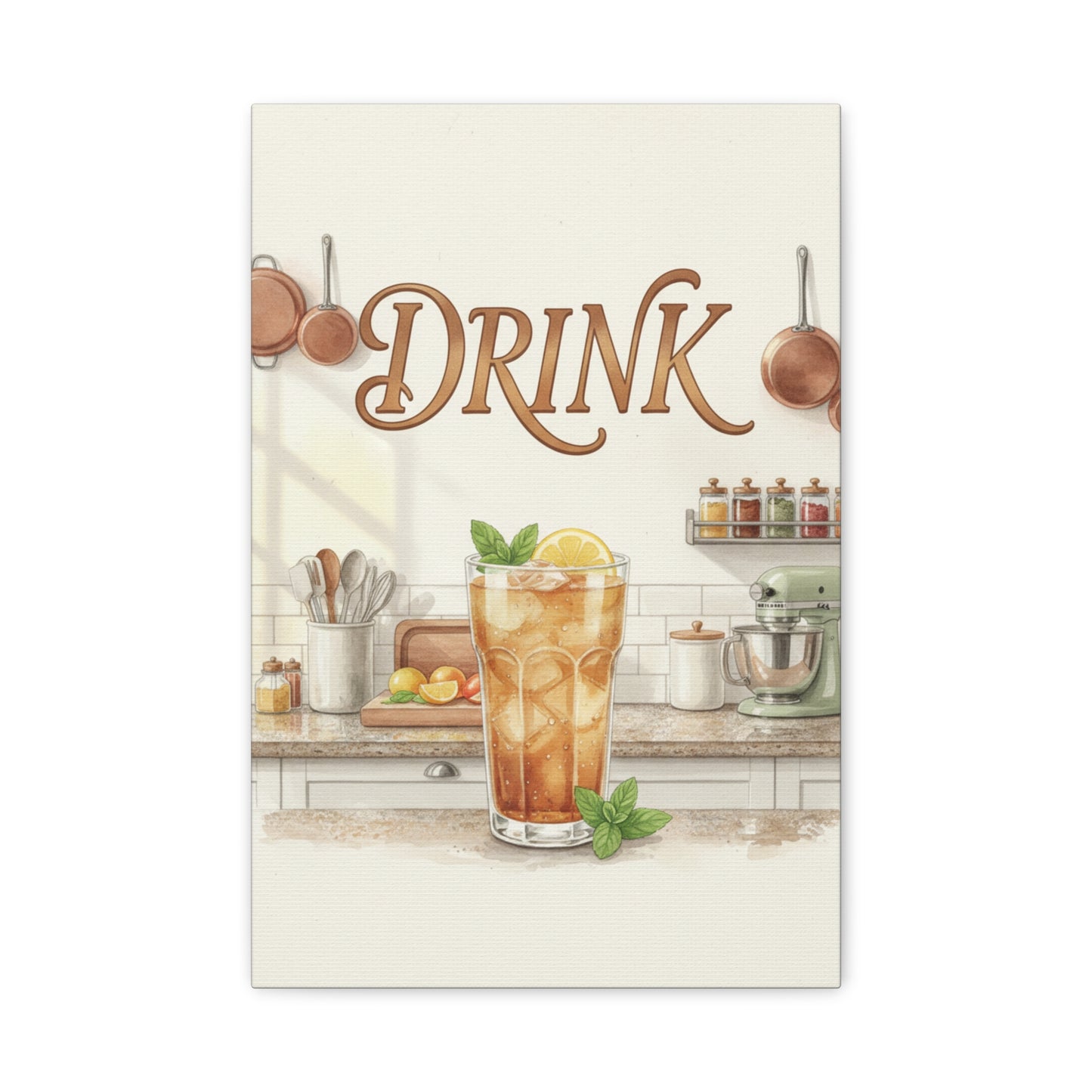 Iced Tea Kitchen Canvas – 'Drink' Vintage Beverage Wall Art