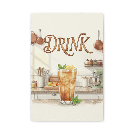 Iced Tea Kitchen Canvas – 'Drink' Vintage Beverage Wall Art