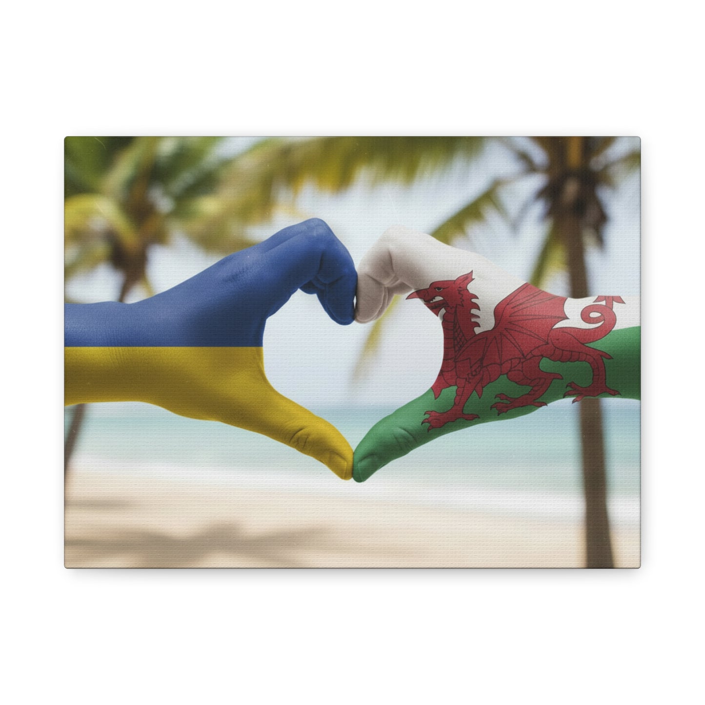 Ukrainian & Welsh Flags Canvas Wall Art — Heart Hands (Matte Stretched 1.25")