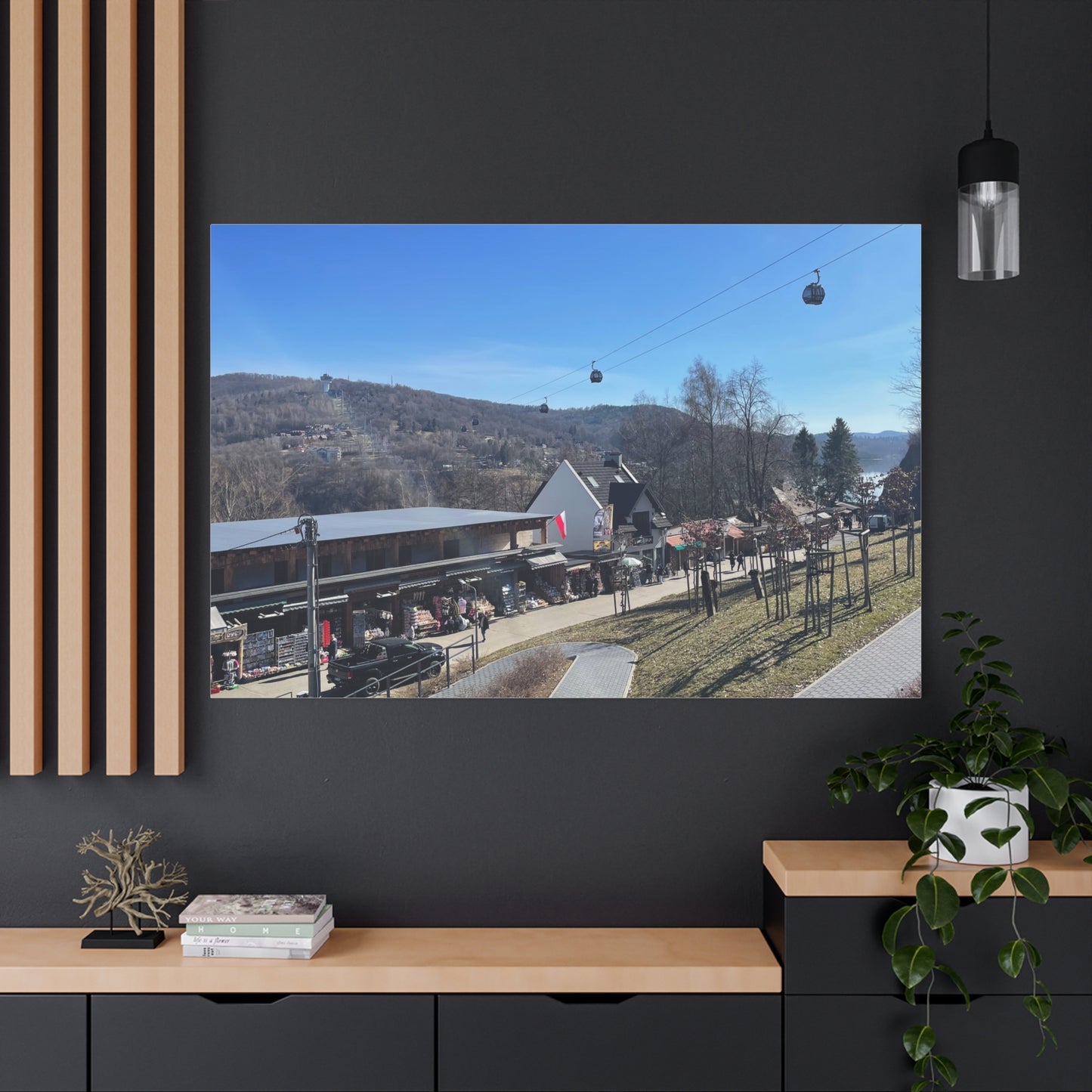 Resort Gondola Matte Canvas Wall Art — Mountain Village Landscape Print