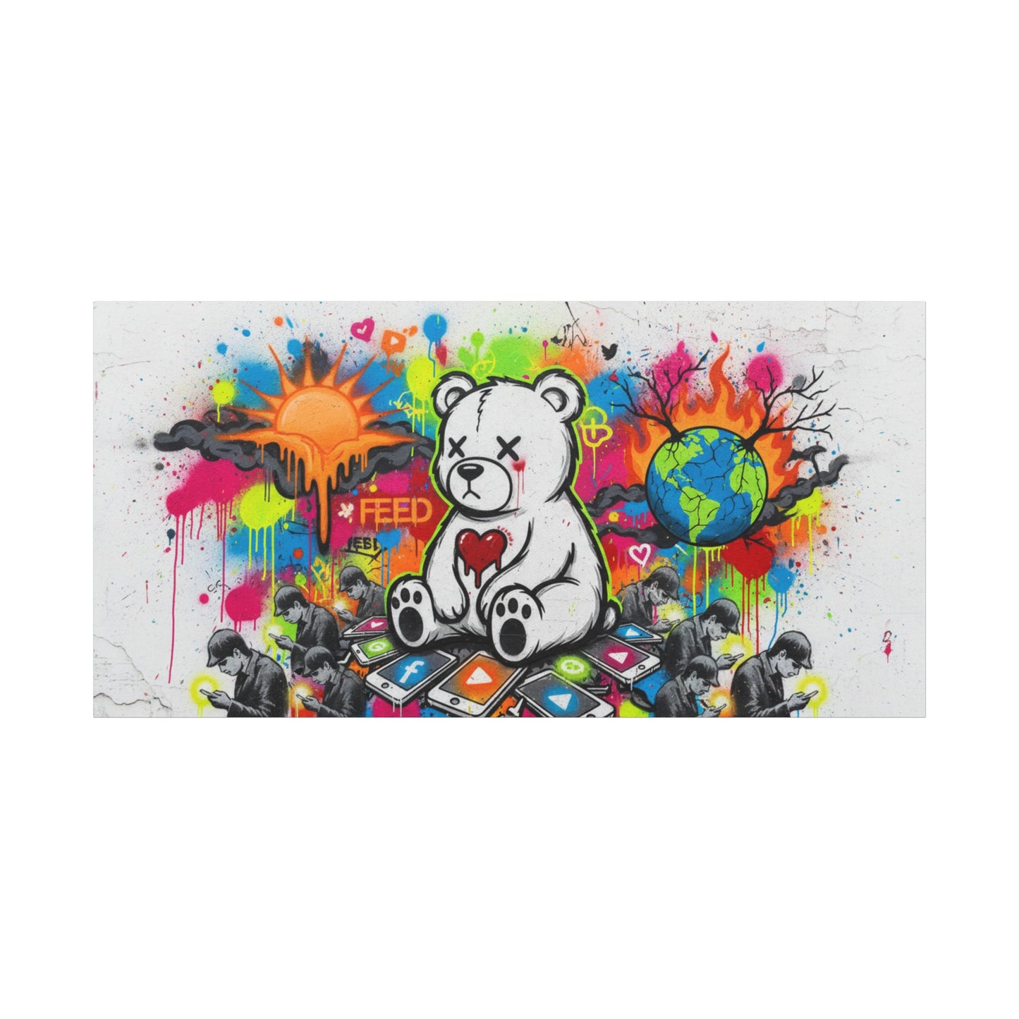 Graffiti Teddy Bear Matte Canvas Wall Art — Colourful Urban Pop Street Art Print