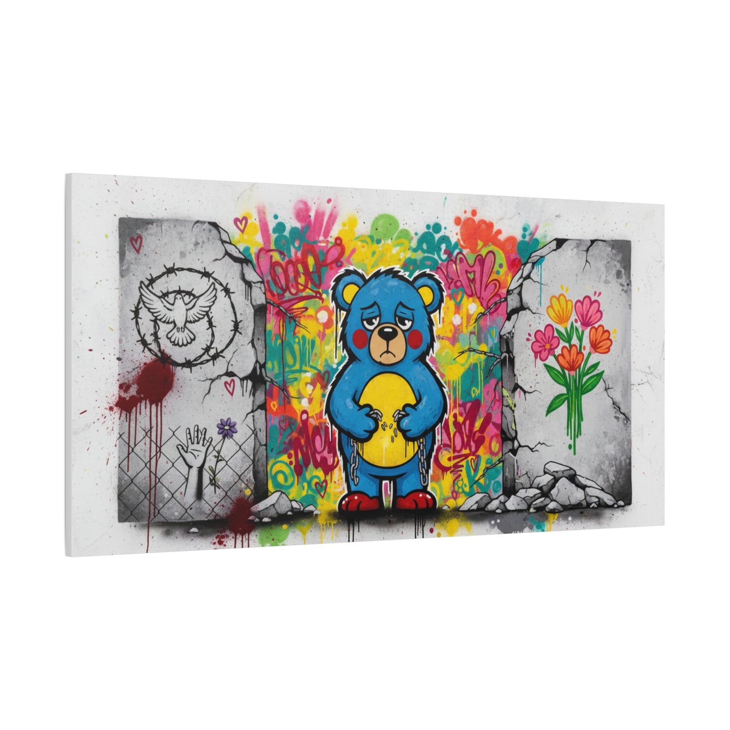 Graffiti Blue Bear Matte Canvas Print — Urban Street Art Wall Decor