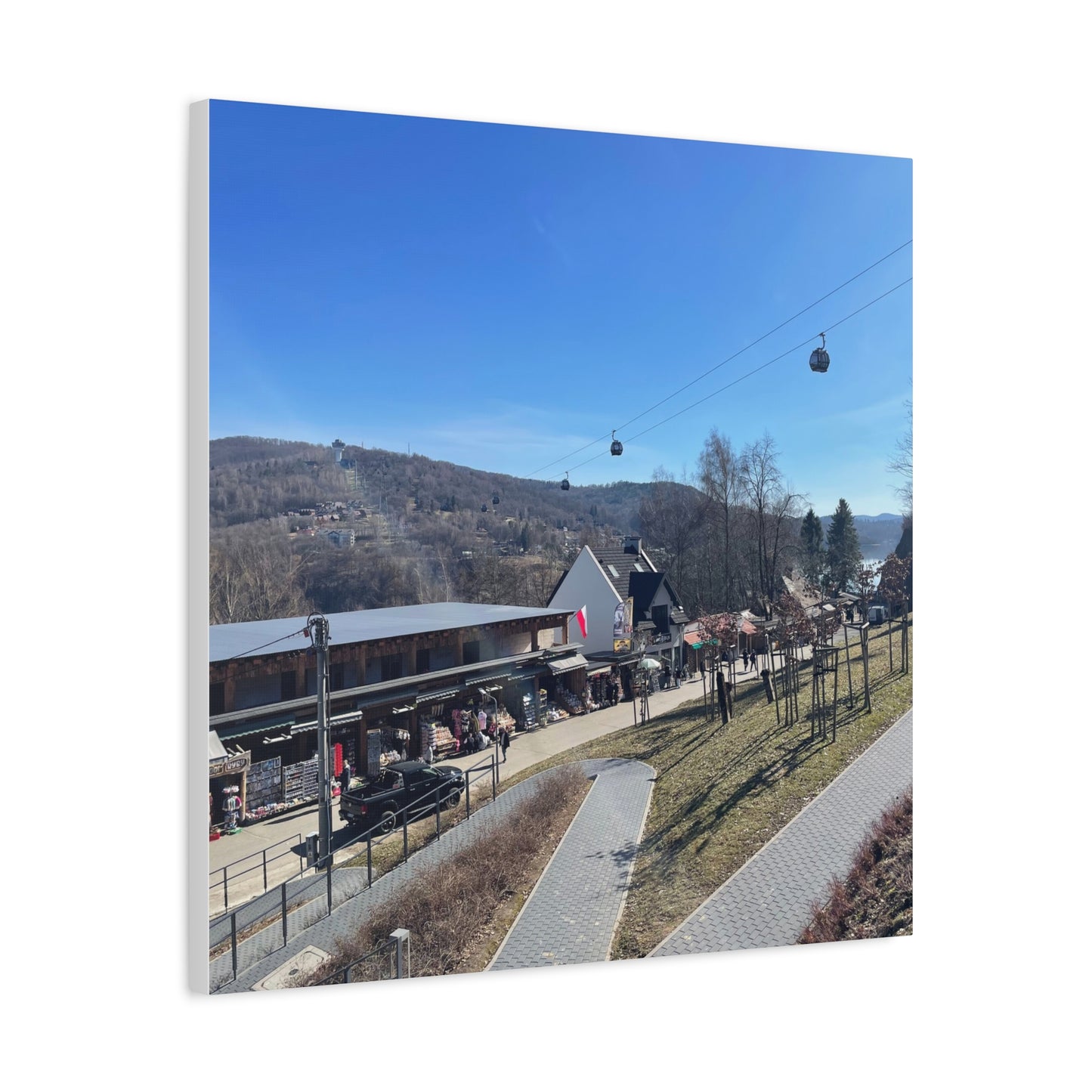 Resort Gondola Matte Canvas Wall Art — Mountain Village Landscape Print