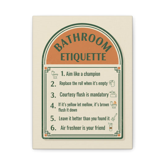 Bathroom Etiquette Canvas Wall Art – Retro Rules Sign for Powder Room