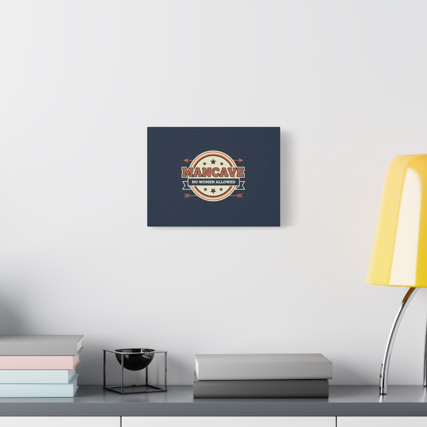 Mancave Wall Canvas - "MANCAVE No Women Allowed" Retro Badge Art