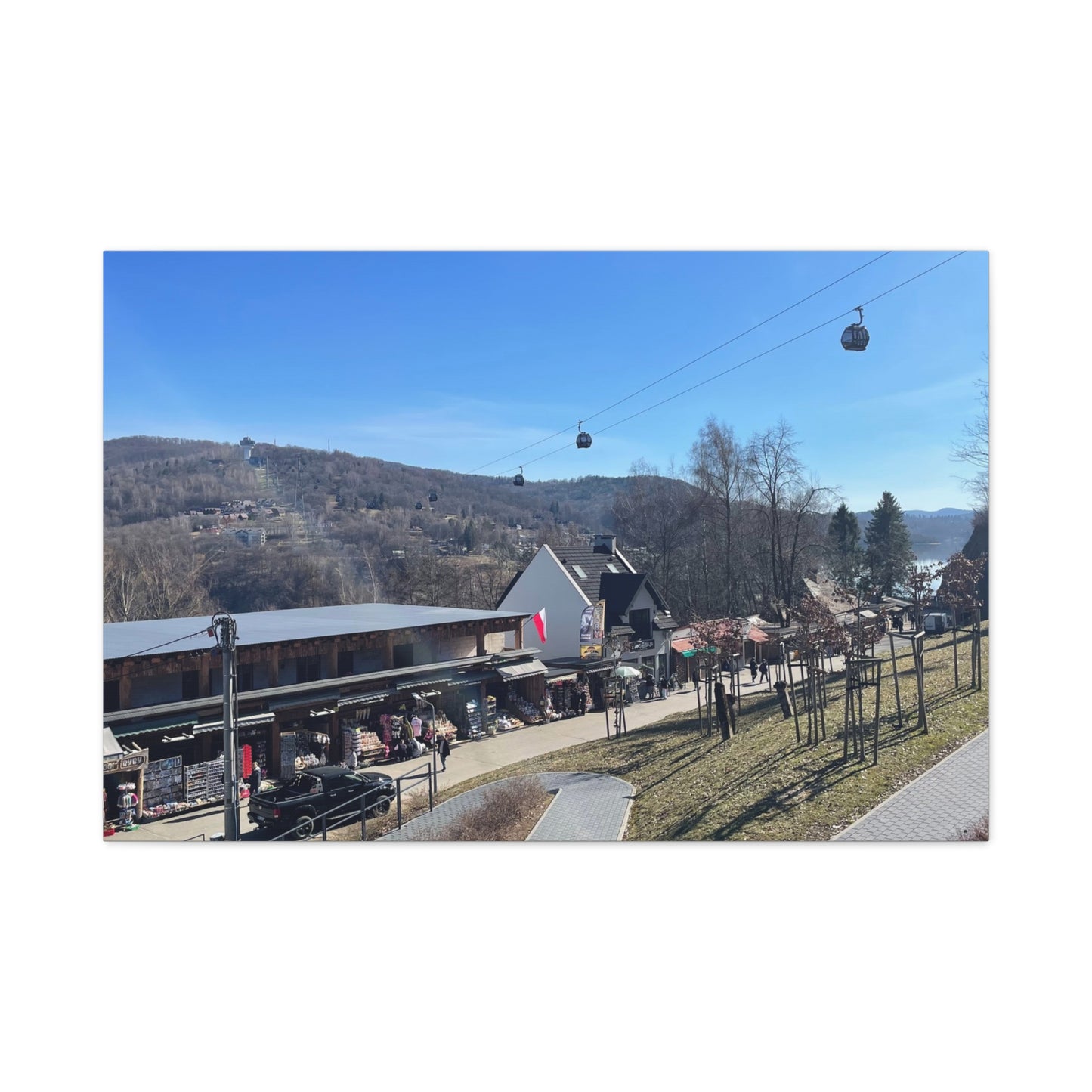 Resort Gondola Matte Canvas Wall Art — Mountain Village Landscape Print