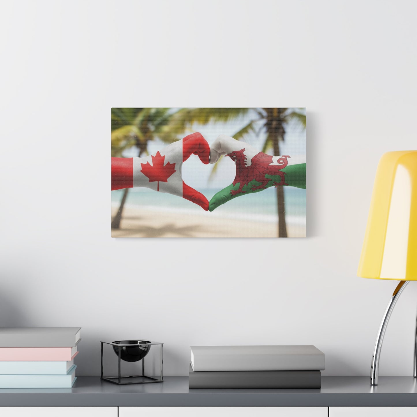 Canada & Wales Heart Flag Canvas Print — Stretched Matte Wall Art