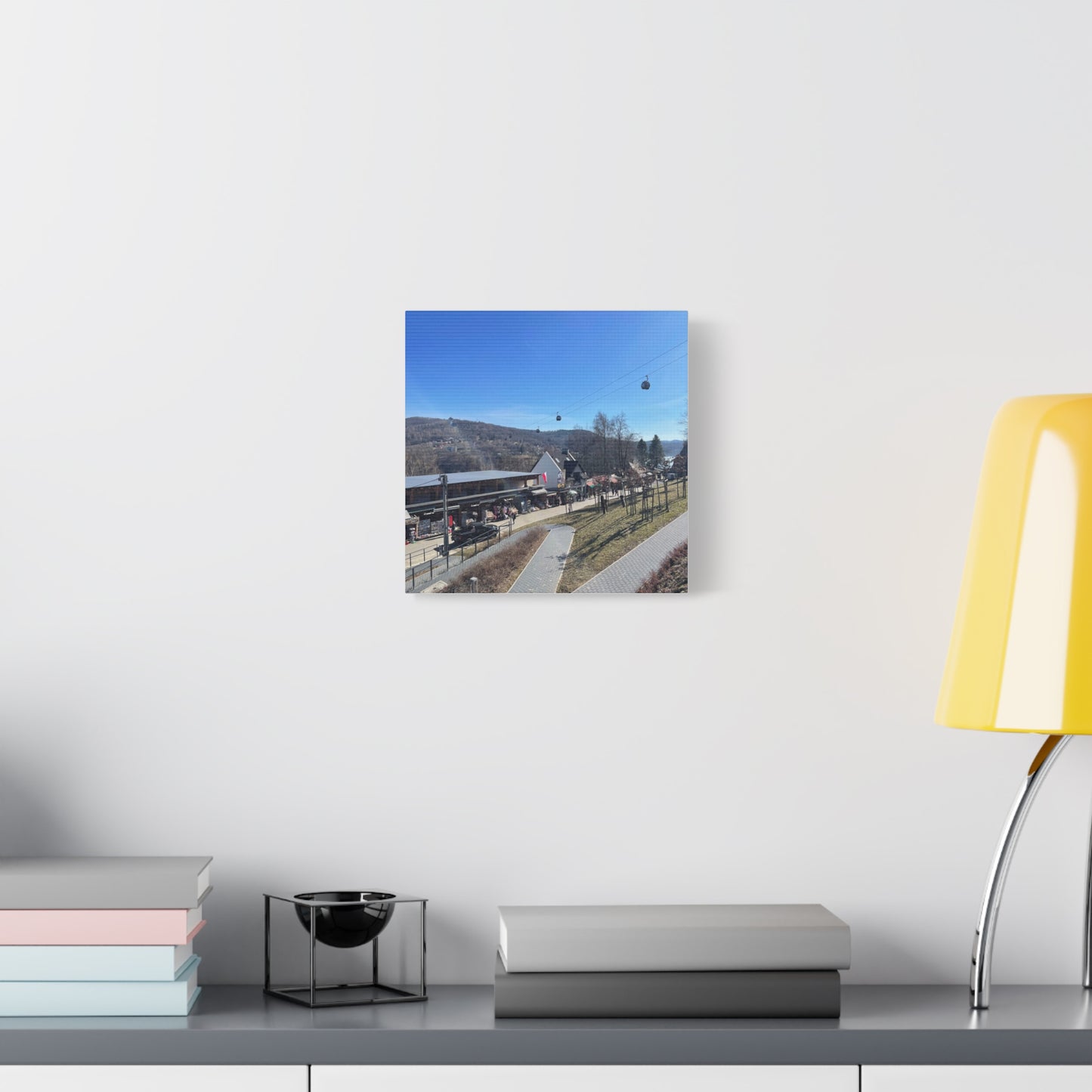 Resort Gondola Matte Canvas Wall Art — Mountain Village Landscape Print