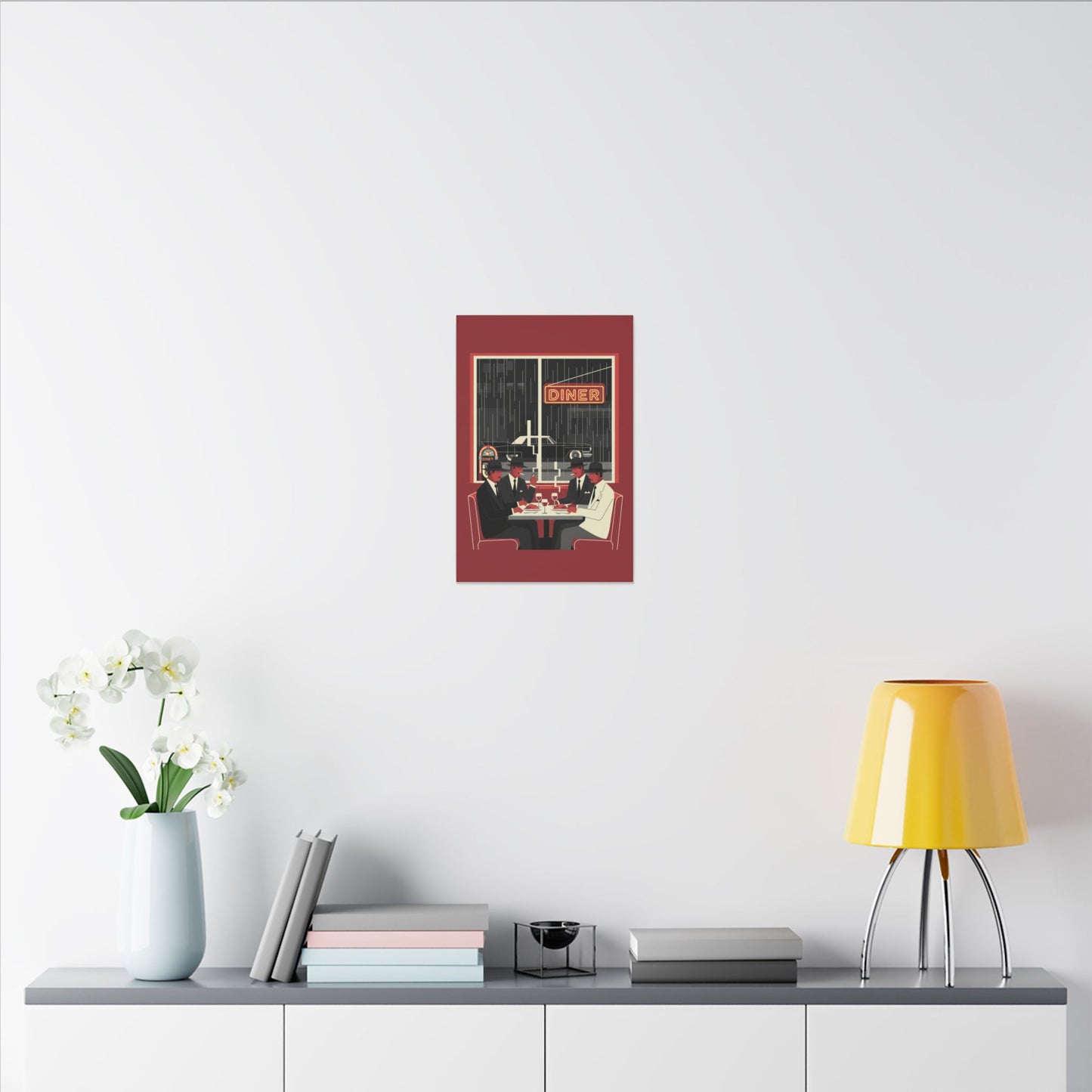 Retro Diner Canvas Print Vintage Rainy Night Illustration