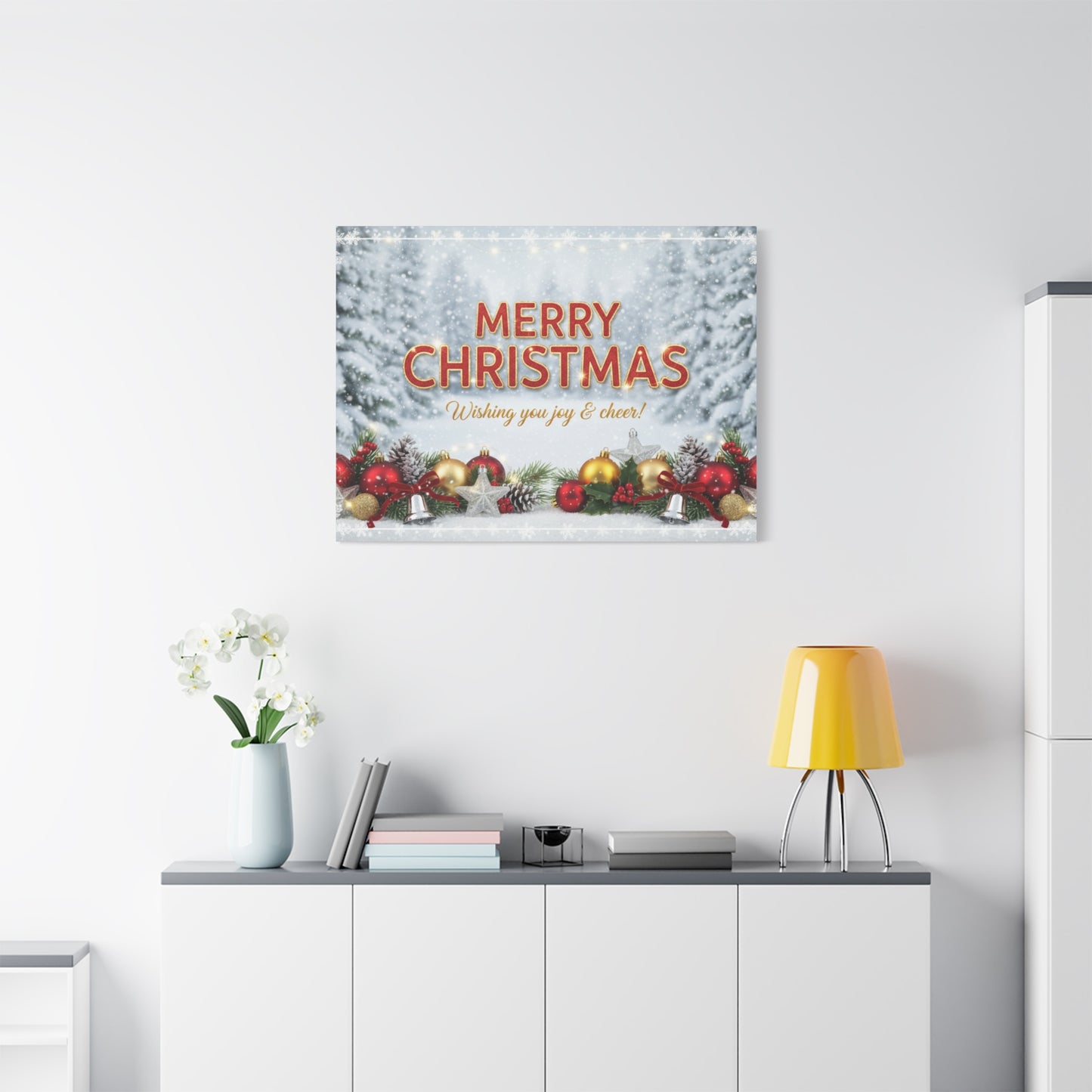 Christmas Canvas Wall Art — "Merry Christmas, Wishing You Joy & Cheer"