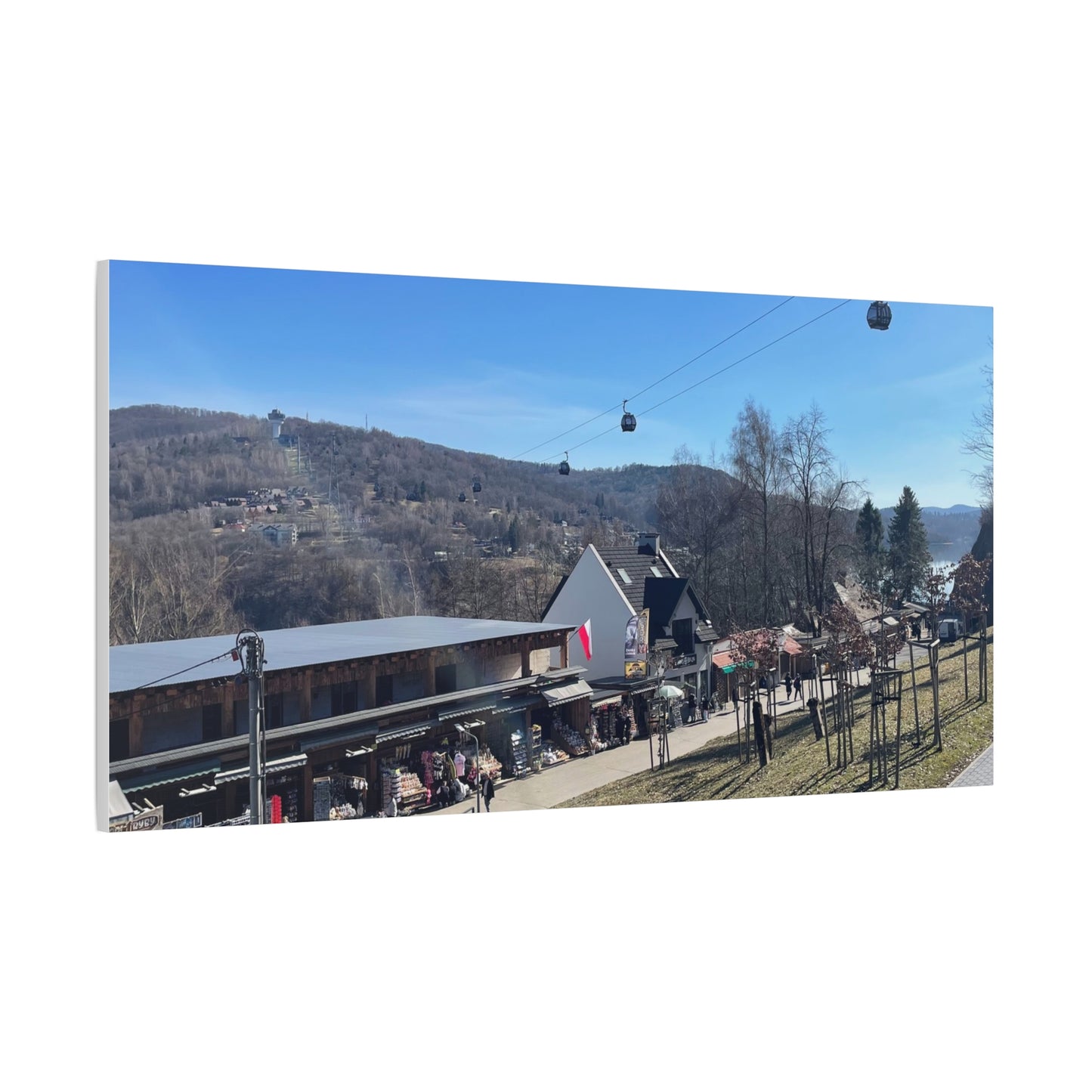 Resort Gondola Matte Canvas Wall Art — Mountain Village Landscape Print