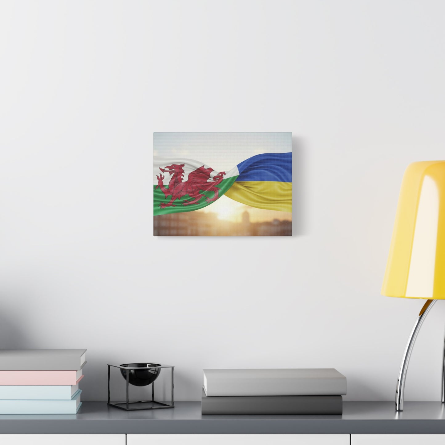 Wales and Ukraine Flags Matte Canvas Print — Stretched Wall Art