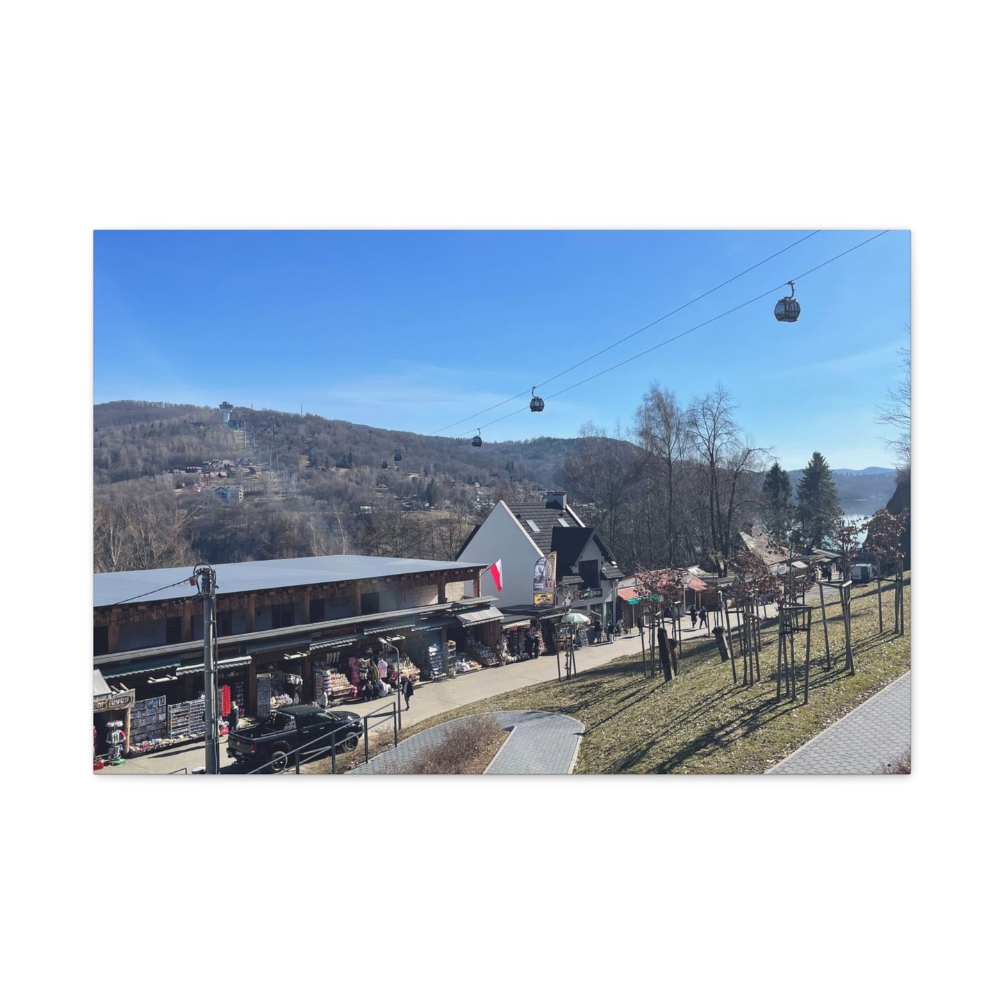 Resort Gondola Matte Canvas Wall Art — Mountain Village Landscape Print