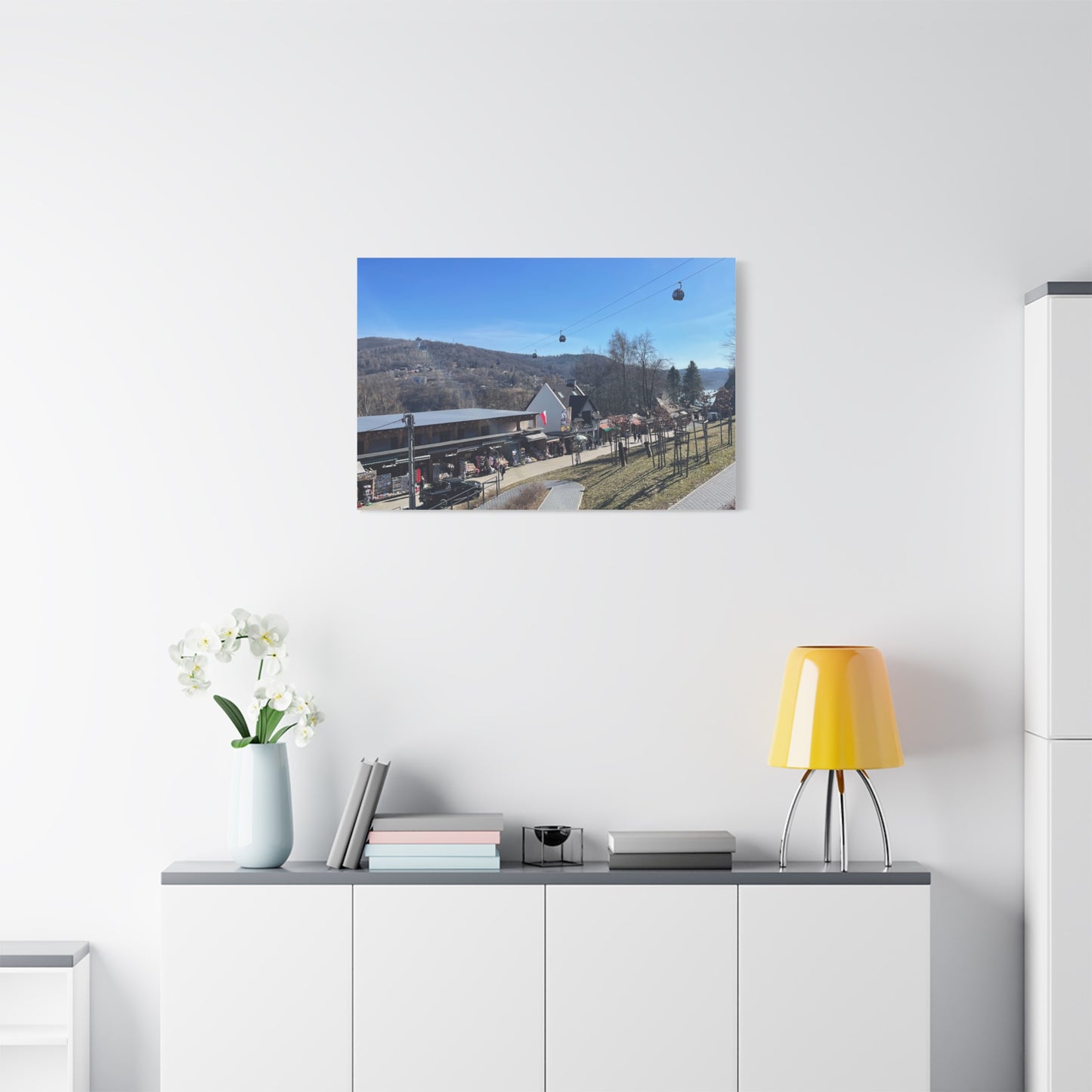 Resort Gondola Matte Canvas Wall Art — Mountain Village Landscape Print