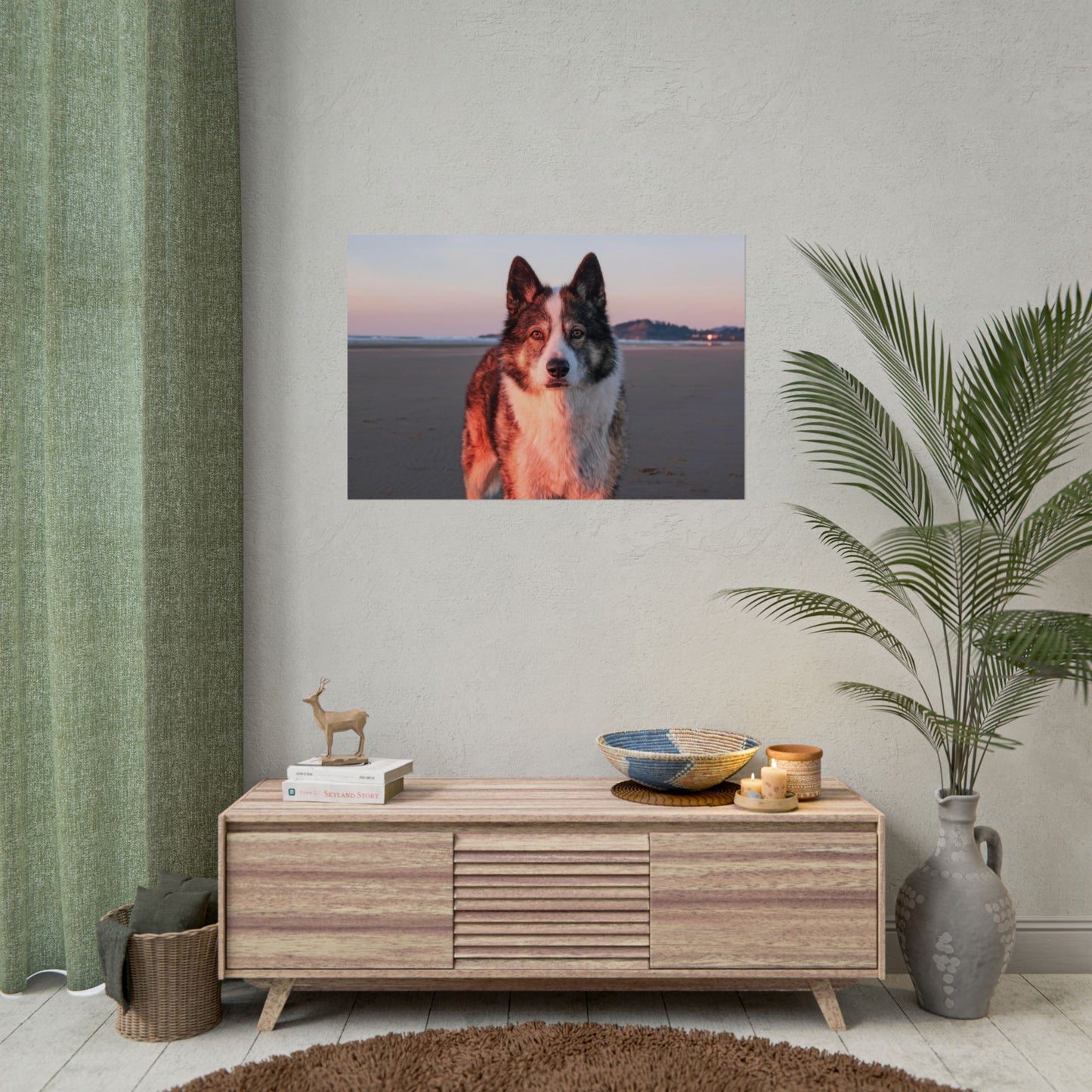 Beach Sunset Husky Poster — Rolled Dog Portrait Print