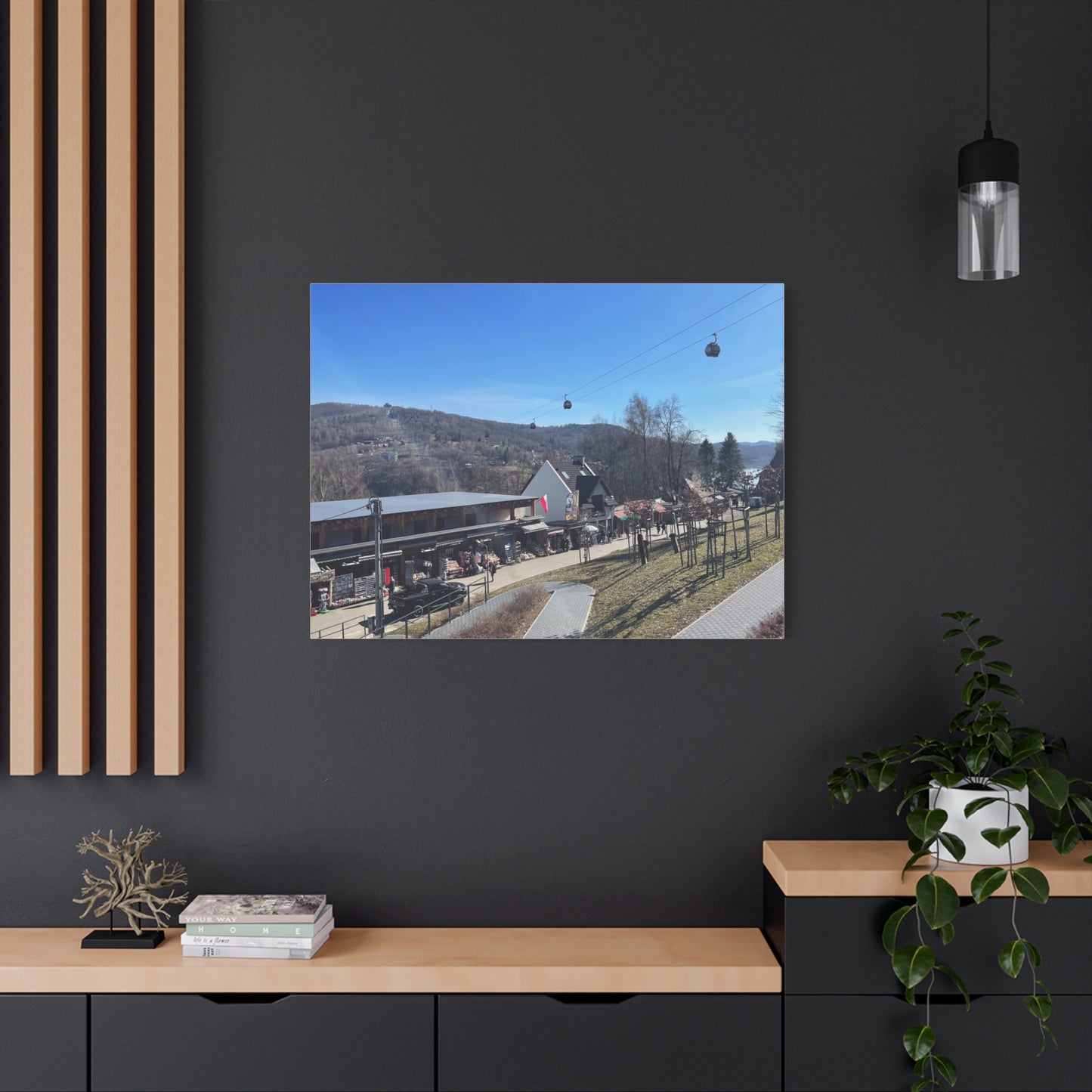 Resort Gondola Matte Canvas Wall Art — Mountain Village Landscape Print