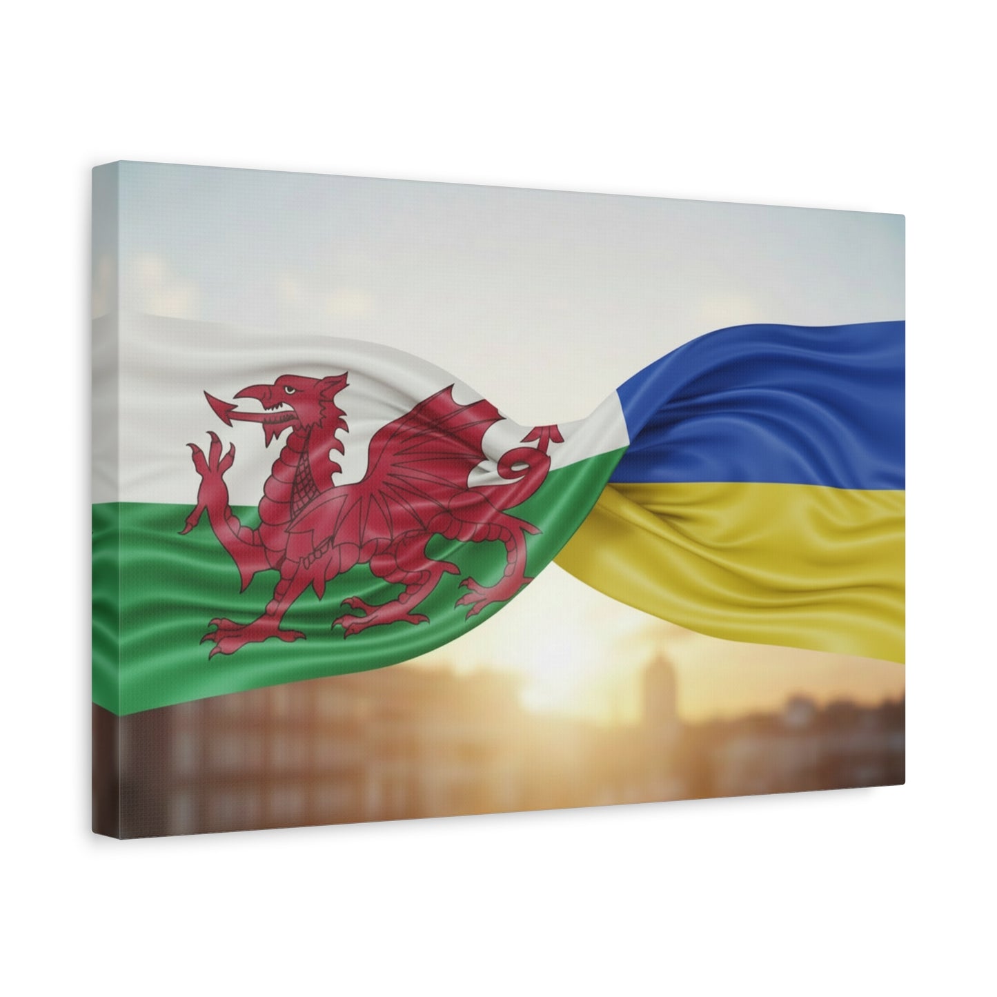 Wales and Ukraine Flags Matte Canvas Print — Stretched Wall Art