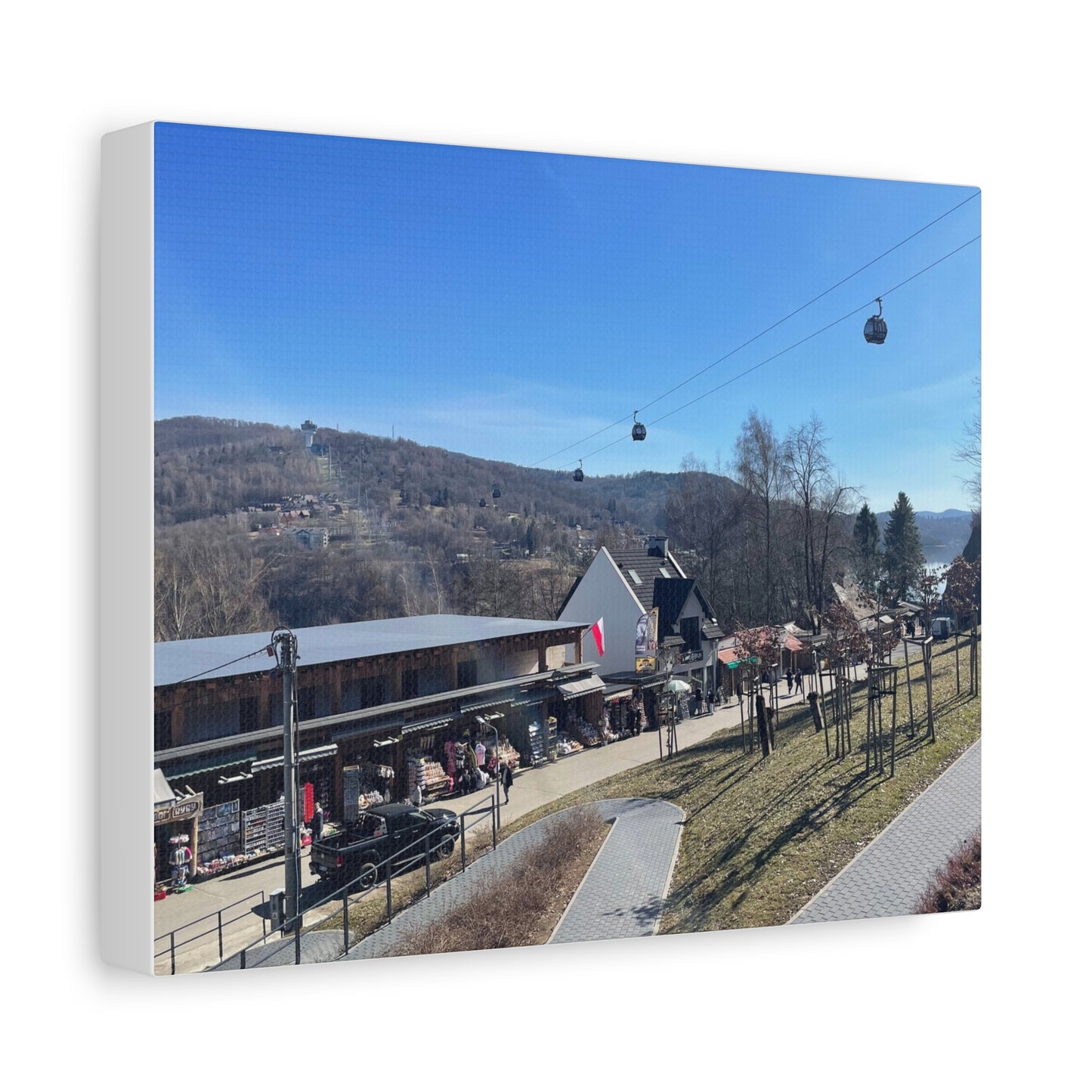 Resort Gondola Matte Canvas Wall Art — Mountain Village Landscape Print
