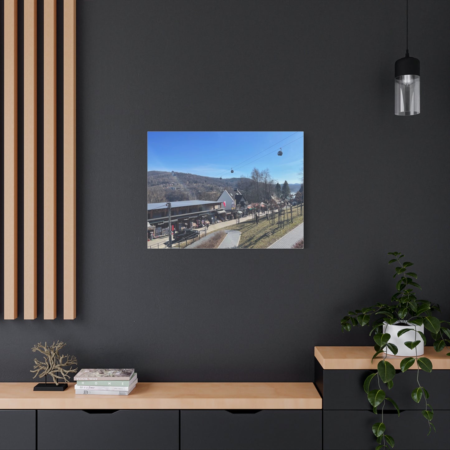 Resort Gondola Matte Canvas Wall Art — Mountain Village Landscape Print