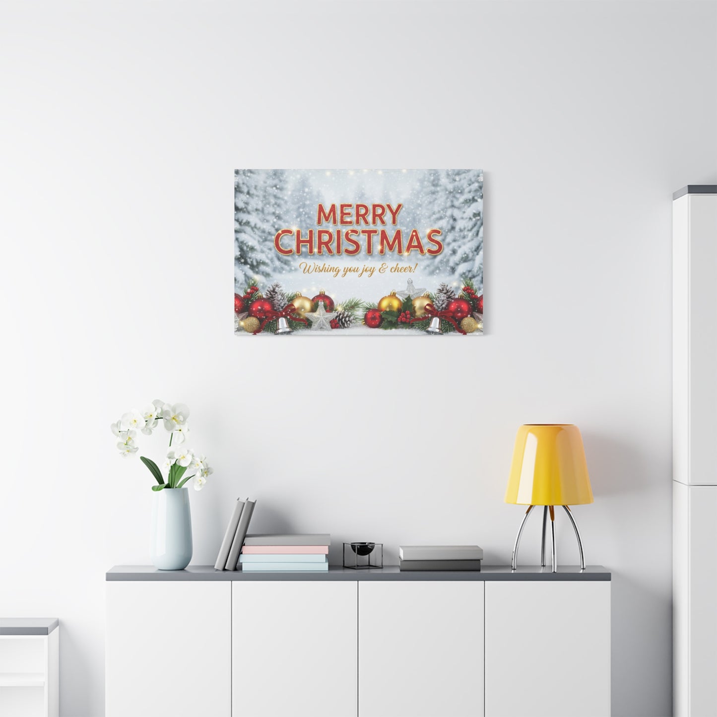Christmas Canvas Wall Art — "Merry Christmas, Wishing You Joy & Cheer"