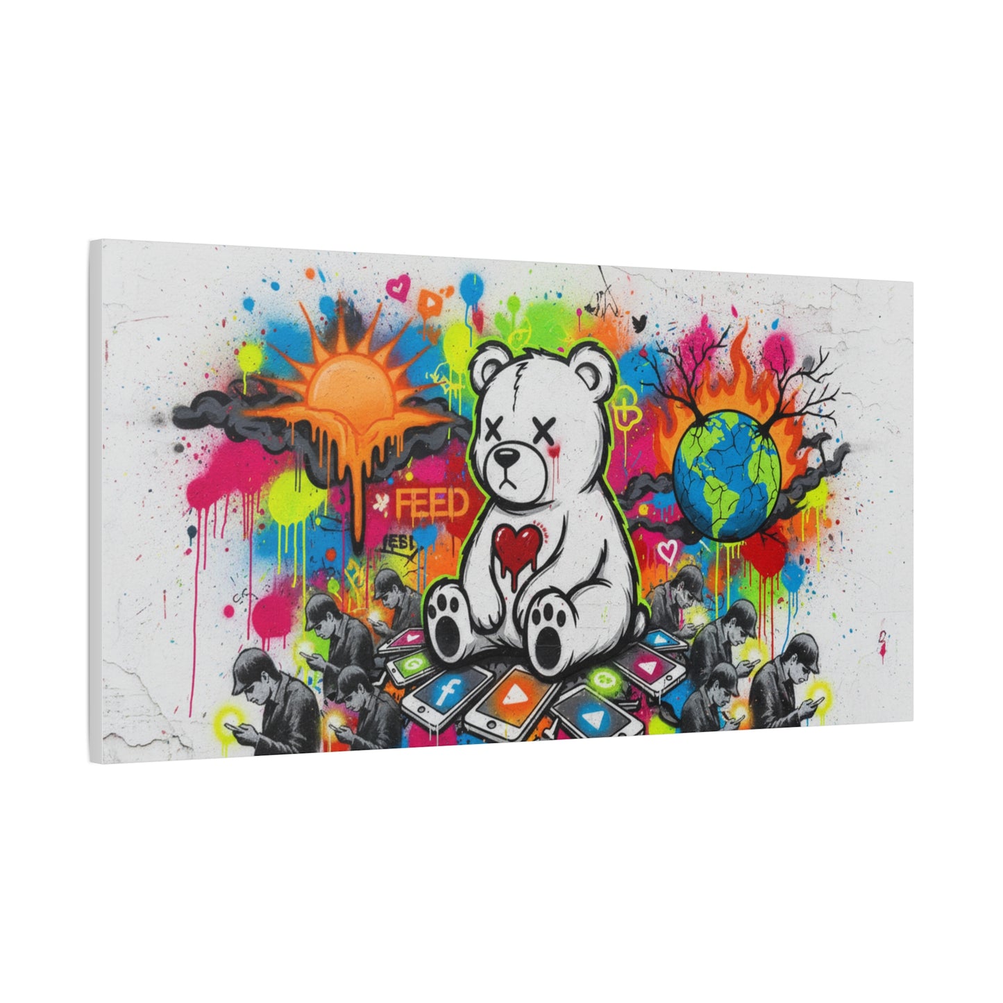 Graffiti Teddy Bear Matte Canvas Wall Art — Colourful Urban Pop Street Art Print