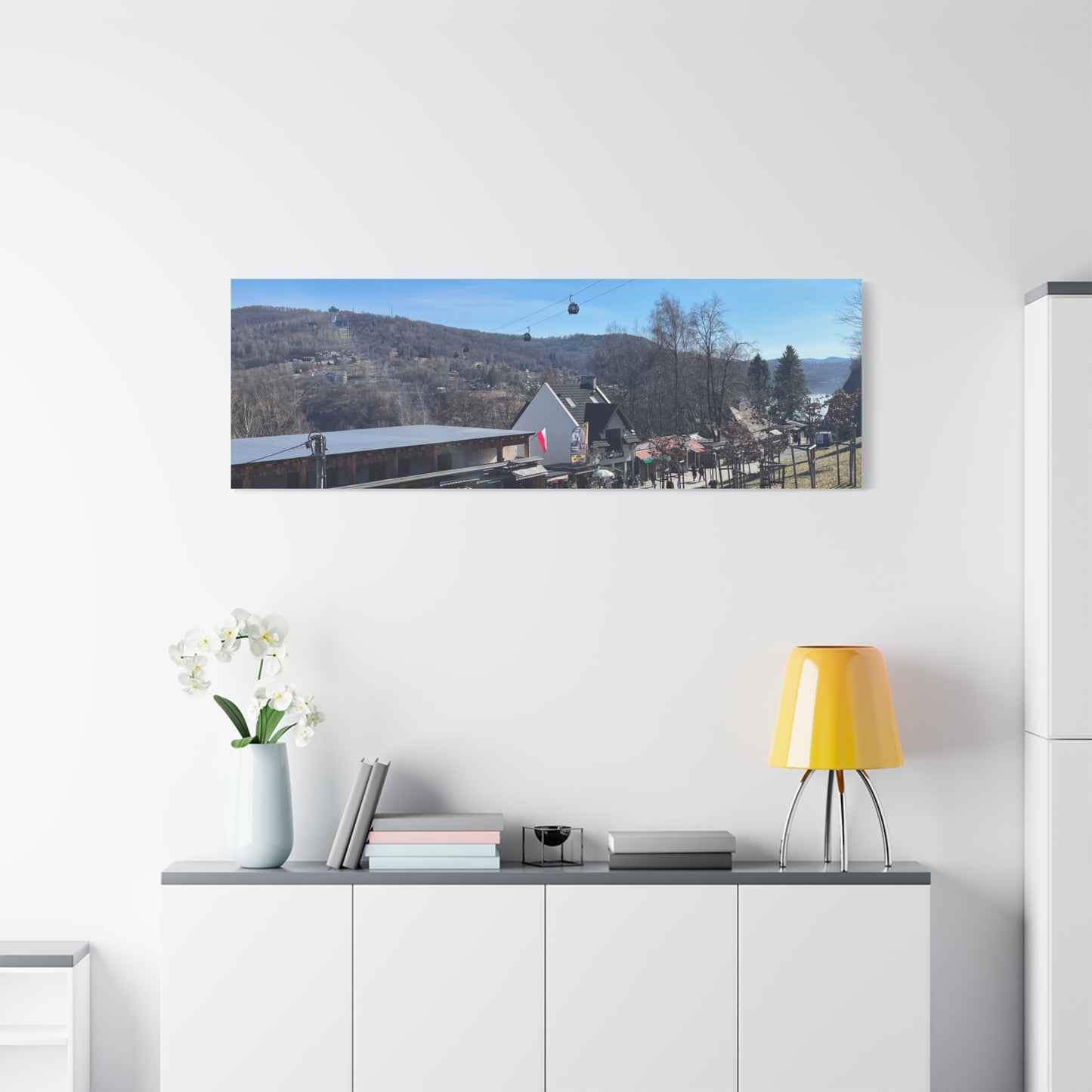 Resort Gondola Matte Canvas Wall Art — Mountain Village Landscape Print