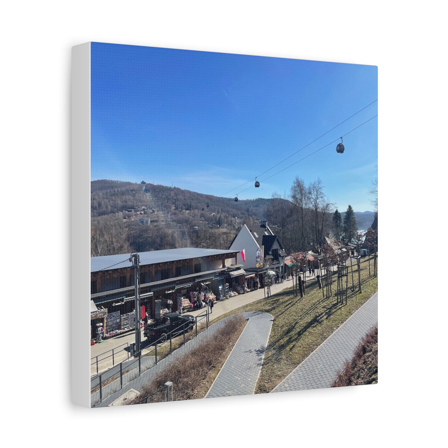 Resort Gondola Matte Canvas Wall Art — Mountain Village Landscape Print